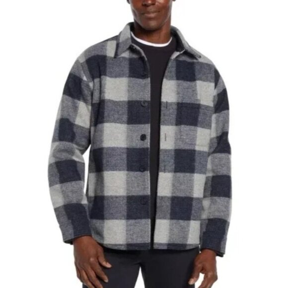 NEW Banana Republic Men's L Heritage Shirt Jacket Large Navy Gray Plaid - Picture 1 of 11